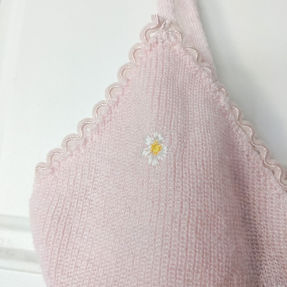 For Love And Lemons Callie Crop Top S Pink Knit Embroidered Daisy Coquette Cami - Picture 5 of 10